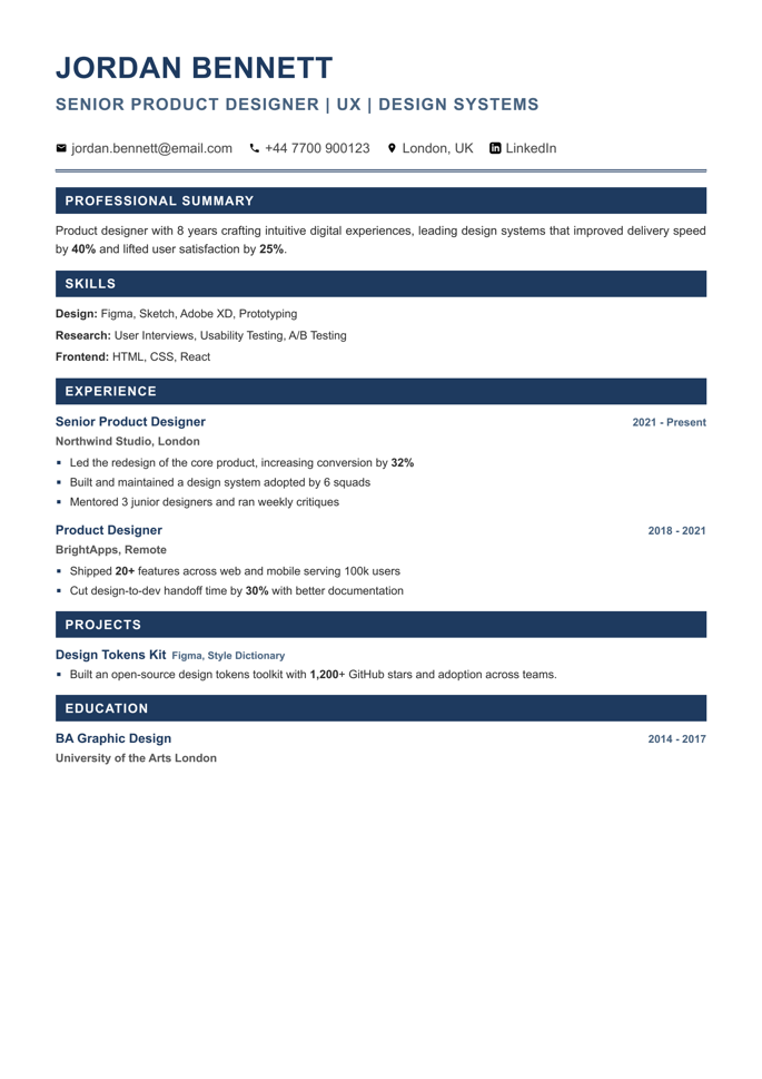 Corporate CV template
