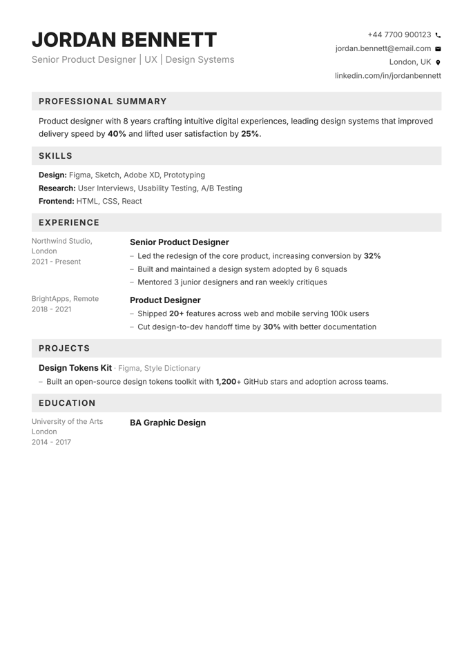 Minimal CV template