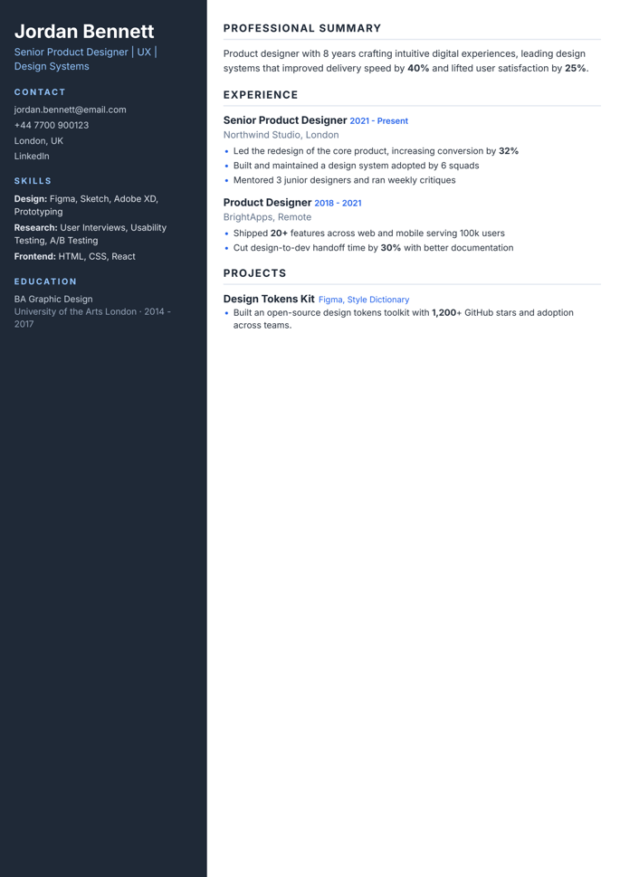 Sidebar CV template
